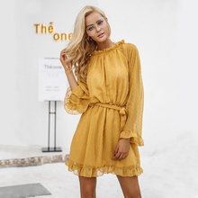 Load image into Gallery viewer, Simplee Lace up backless mesh dress women Elegant stringy selvedge sash mini dress Fashion long flare sleeve dresses vestidos seodoctoronline